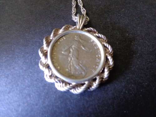 SILVER NECLACE WITH FRENCH SOWER PENDANT.SEE SCANS READ ON.