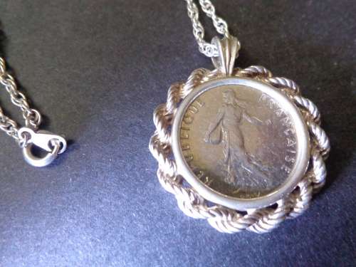 SILVER NECLACE WITH FRENCH SOWER PENDANT.SEE SCANS READ ON.