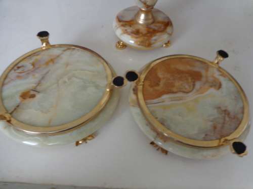 MARBLE MIRROR ASHTRAYS  SET  SEE SCANS READ ON