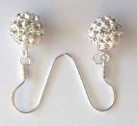 Wholesale batch of 10 pairs  - 925 Sterling Silver 6mm glitter hanging earrings