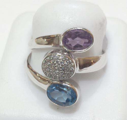 *New* 925 Sterling Silver Ring with blue topaz and amathyst