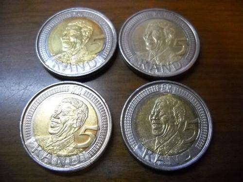 4 x 2008 Mandela 90th Birthday R5 Coins Plus 2 x Mandela Standard Postage Stamps