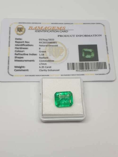 Emerald 6.35ct - Zambian - Certified