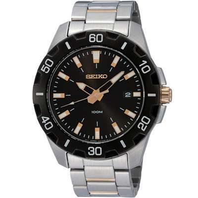 Seiko Quartz - Black Dial with Golden display, 100m Water Resistant