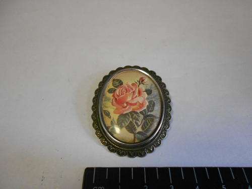 Vintage fashion brooch with picture of a rose - PRICE REDUCED