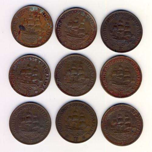 SAU 1931-1939 one pennies, including the scarce 1932 and 1933 pennies - as per scan
