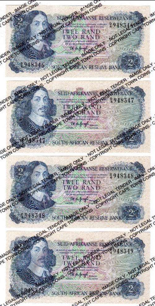 Lot of 4 Consecutive TW de Jongh 2nd issue UNC R2 banknotes - as per scan