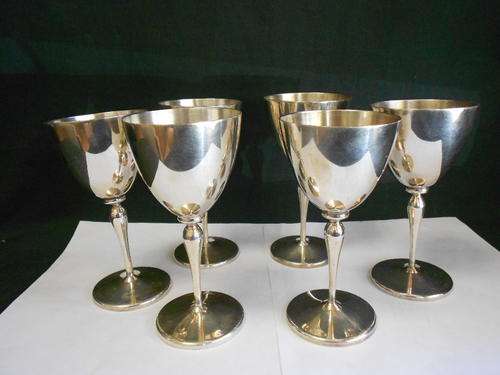 Set of 6 Silver plated wine glasses, 165mm high - as per scan
