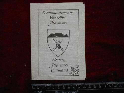 Western Province command invitation to the SADF Memorial service 14 August 1988