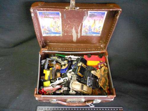 Small case with and estimate of 50 toy cars, well used, ready to be played with - as per scan