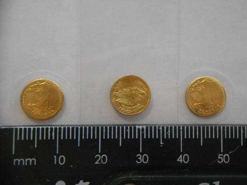 Lot of 3 Very small USA gold plated Liberty coins. Weight 0.4grams each - as per scan