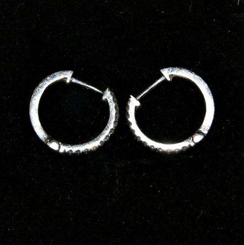 18ct WHITE GOLD & CHANNEL SET BRILLIANT CUT DIAMOND LOOP EARRINGS--->