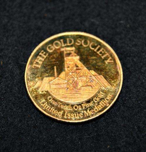 THE GOLD SOCIETY 1/10th OUNCE FINE GOLD ANNIVERSARY OF THE KRUGERRAND MEDALLION @ CRAZY R1 START
