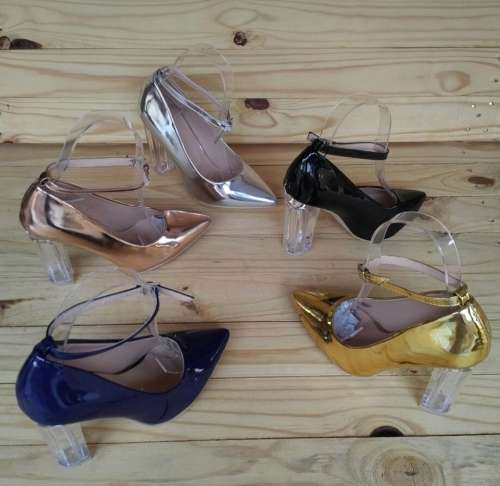 Size 6 Silver Patent Clear Block Heel Court / Office Shoes - Size 6 in SILVER Only