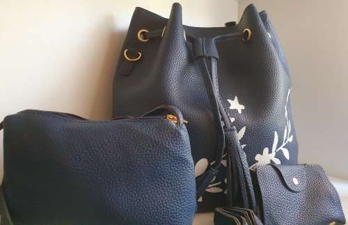 3 Piece Ladies Casual Bucket Handbag - NAVY