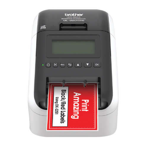 Brother QL-820NWB Label Maker Wireless, PC Connected, Network and Bluetooth, Desktop, Red and Black