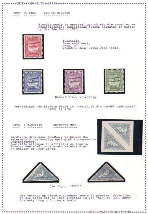 Union of SA - 1925 Airmail and 1926 Triangular Issue neatly written up on album LMMpage