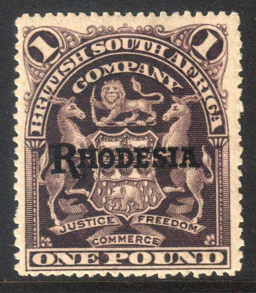 BSAC / Rhodesia : SG113 Â£1 Grey-purple MM