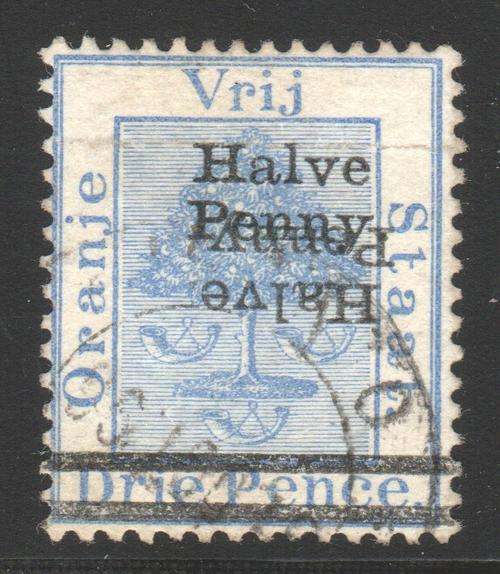 OFS 1896 1/2d on 1/2d with double surcharge, one inverted SG81c OR SG81d FINE USED