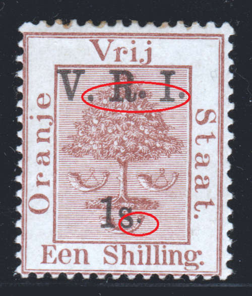 OFS 1900 SG10121b(VAR) 1/- ON 1/- BROWN - RAISED & LEVEL STOPS MIXED, RAISED STOP AFTER "S" MM