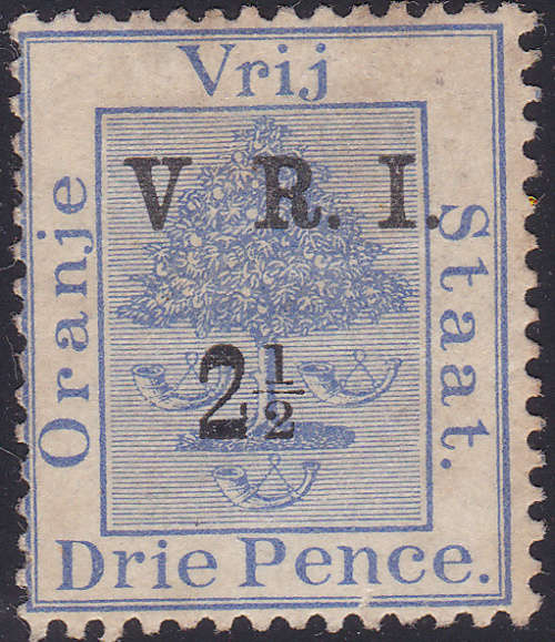 OFS 1900 SG104a 2 1/2d on 3d Ultramarine with VARIETY NO STOP AFTER "V" MNG - SEE BELOW