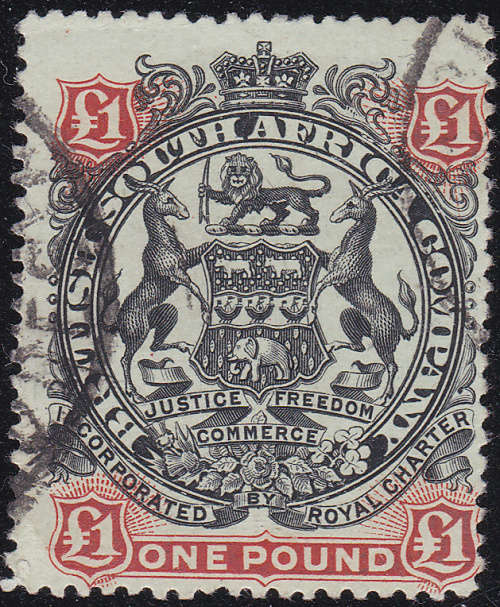 BSAC / Rhodesia 1897 :  SG73 £1 Black & Red-Brown/Green VFU