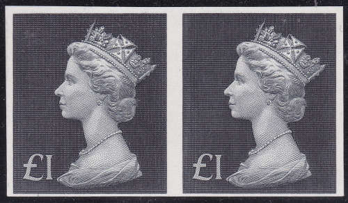 Great Britain SG790 var £1 BLUISH BLACK IMPERF PAIR