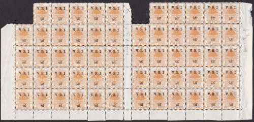 OFS - 1900 ½d ON ½d ORANGE GUTTER SHEET WITH 60 STAMPS (WITH VARIETIES) - UNMOUNTED MINT