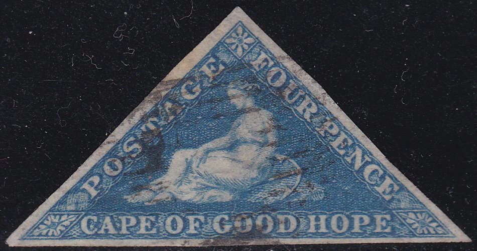 Cape of Good Hope 1853 : SG4a / SACC4a 4d BLUE - VERY FINE USED - 3 LARGE EVEN MARGINS CV£200