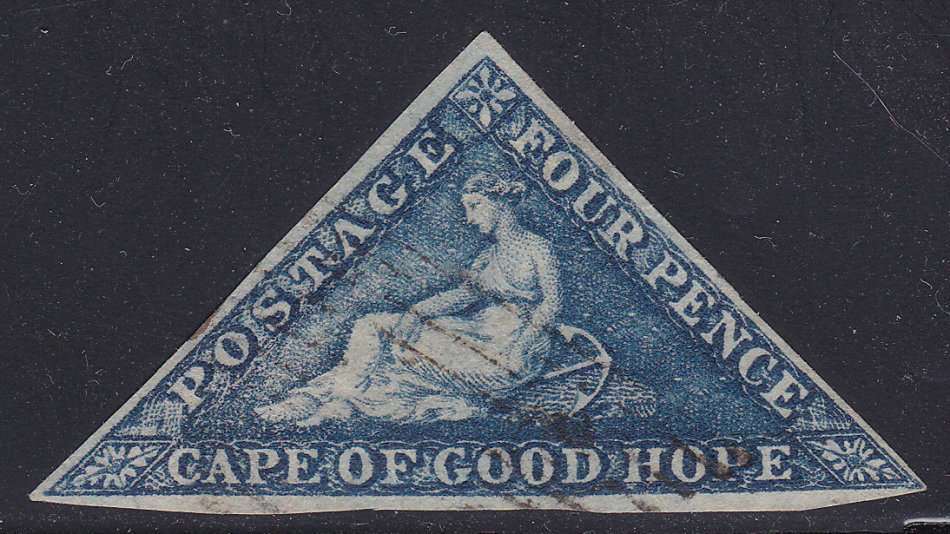 Cape of Good Hope 1864 : SG19a / SACC15a 4d BLUE - SUPERB USED - 3 GOOD TO LARGE MARGINS CV£140