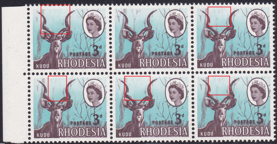 Rhodesia MARDON PRINTING 3d BO6 WITH VARIETY MISSING/FADED TREE/BRANCHES ***UNMOUNTED MINT***