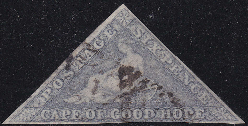 Cape of Good Hope 1862 :SG7c 6d SLATE LILAC(BLUED PAPER)-3 MARGINS- VERY FINE USED-CV£500