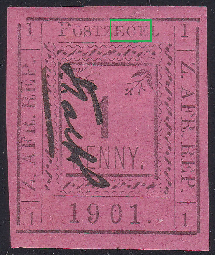 PIETERSBURG 1901 1d BLACK/RED IMPERF WITH VARIETY "POSTZEOEL" FOR "POSTZEGEL" - MM