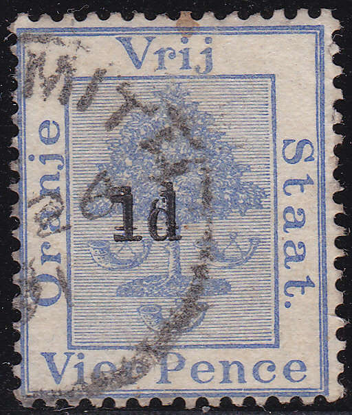OFS 1890-91 SG57a 1d ON 4d ULTRAMARINE WITH DOUBLE SURCHARGE(TYPE a)  VFU