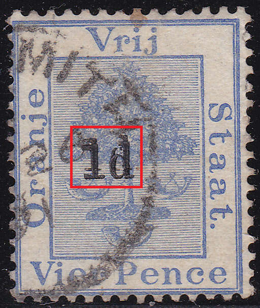 OFS 1890-91 SG57a 1d ON 4d ULTRAMARINE WITH DOUBLE SURCHARGE(TYPE a)  VFU