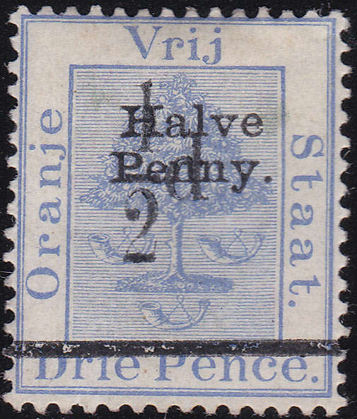 OFS 1896 ½d ON ½d ON 3d ULTRAMARINE-DOUBLE O/P BOTH IN FIGURES & WORDS - RARE