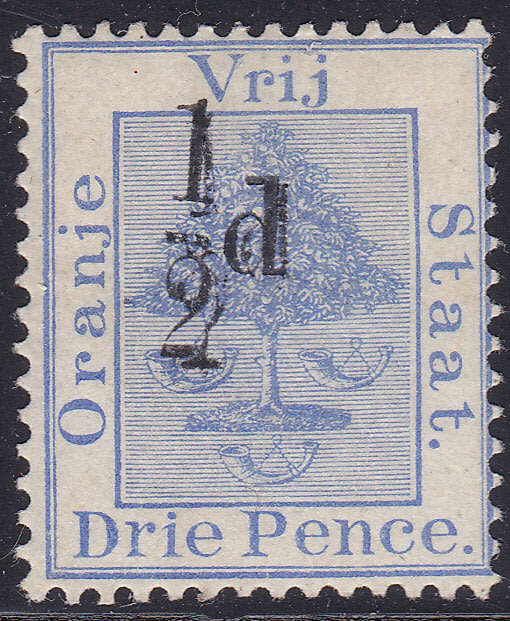 OFS 1896 SG75a ½d ON 3d ULTRAMARINE WITH DOUBLE SURCHARGE VARIETY