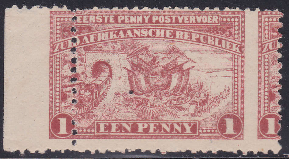 TRANSVAAL 1895 SACC222(var) 1d RED WITH MISPERF MM - RARE