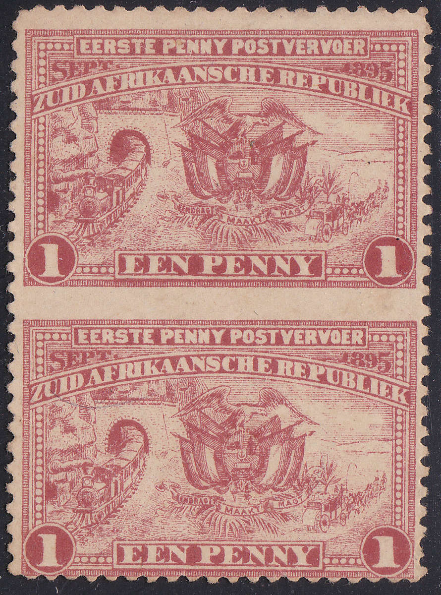 TRANSVAAL SACC222a 1d RED IMPERF VERTICAL PAIR MM/UM