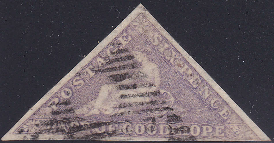 Cape of Good Hope : 1863-64 SACC7b : 6d DEEP ROSE LILAC - VFU - CV R10000