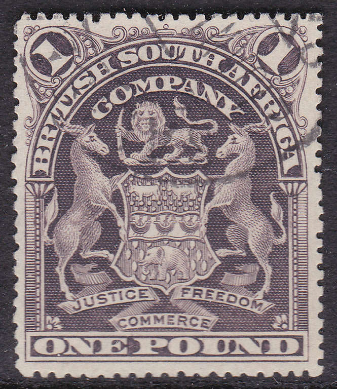 B.S.A.C / RHODESIA 1901 SACC84 - £1 GREYISH RED-PURPLE - VFU - CV R1300