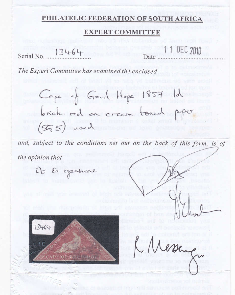 CAPE OF GOOD HOPE 1855 SACC5 - 1d BRICK-RED ON CREAM TONED PAPER - FINE USED - CV R40000(PFSA CERT)