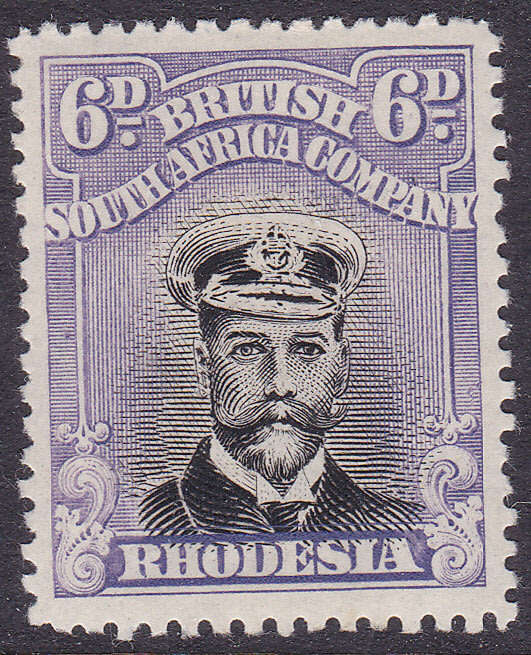 B.S.A.C/Rhodesia 1923 (London Issue)SACC314 6d Jet Black & Lilac  P15 DIE III - MM - CV R1200