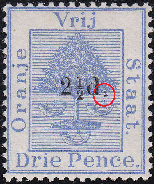 OFS - 1892 SACC36(var) 2½d ON 3d ULTRAMARINE - UNLISTED VARIETY -  MM