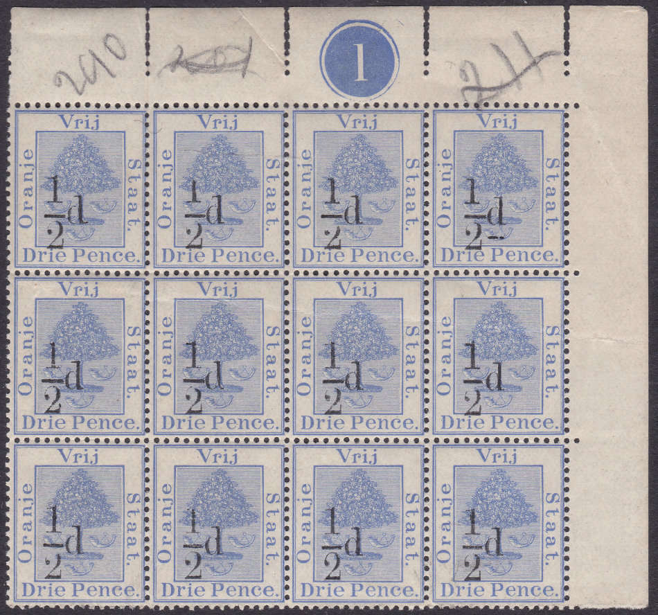 OFS 1896  ½d ON 3d ULTRAMARINE MARGINAL BO12 - UM