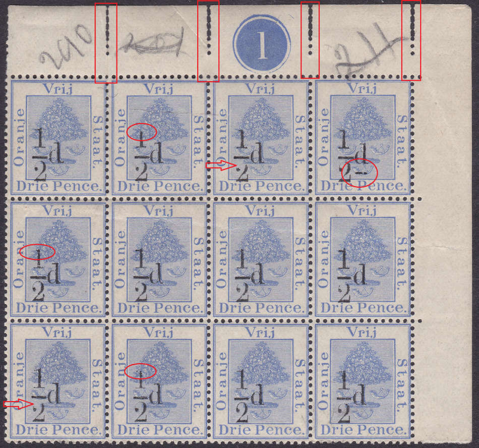 OFS 1896  ½d ON 3d ULTRAMARINE MARGINAL BO12 - UM