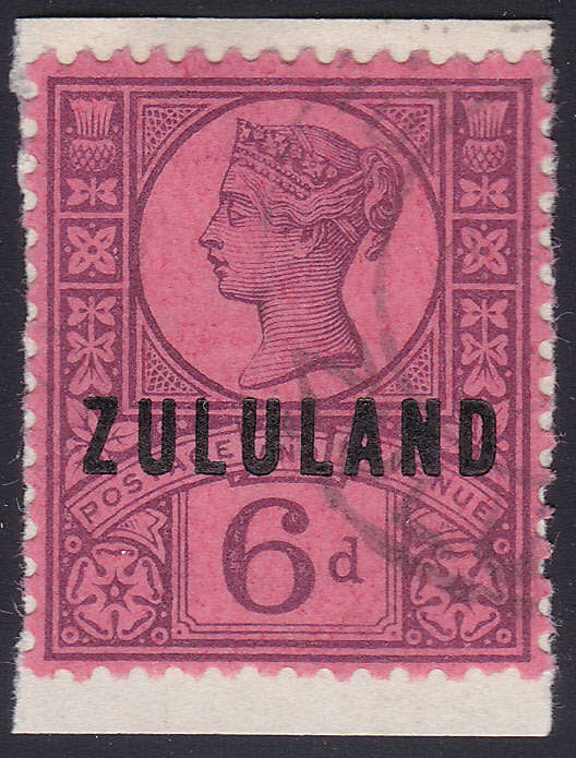 Zululand - SACC8 6d PURPLE ON ROSE-RED PAPER - SUPERB USED ON PIECE CV R300