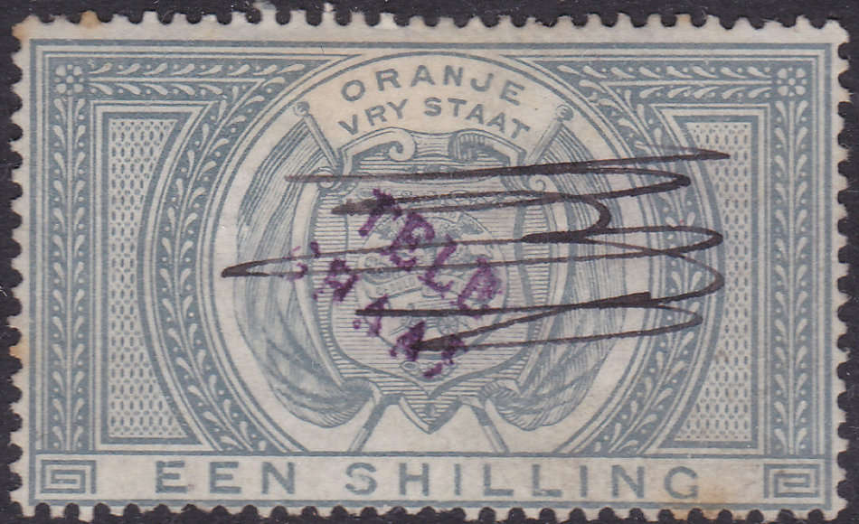OFS - TELE-GRAAF  OVERPRINT IN PURPLE  ON 1/- PEARL-GREY - VFU