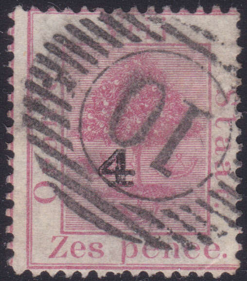 OFS - 1877 SACC9 4d on 6d ROSE - SURCHARGED TYPE (d) FINE USED CV R600