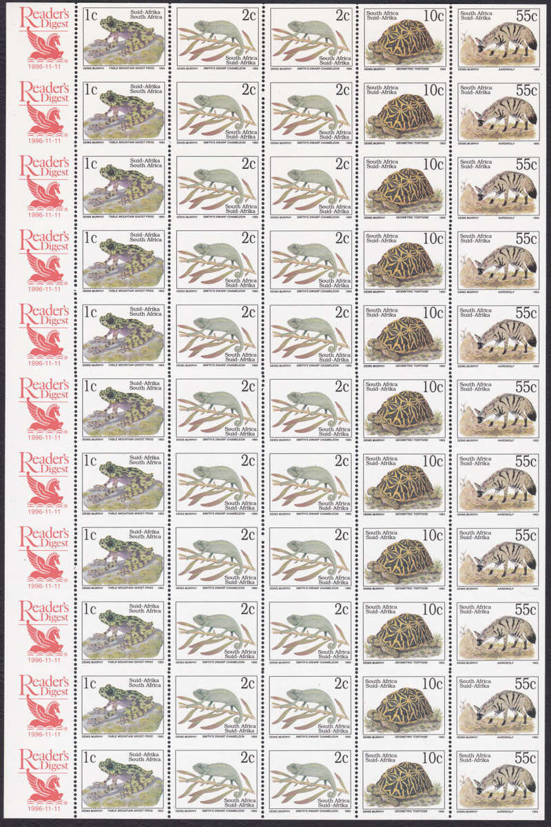 READERS DIGEST SHEET OF 55-STAMPS WITH TOP & BOTTOM MARGINS IMPERF, LAST COLUMN 3 SIDES IMPERF - UM